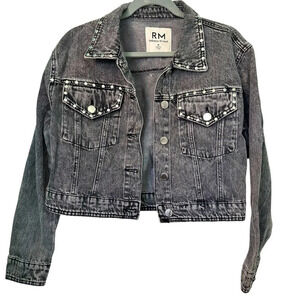 Rebecca Minkoff NWOT Riveted Crop Denim Jacket MEDIUM Charcoal Gray